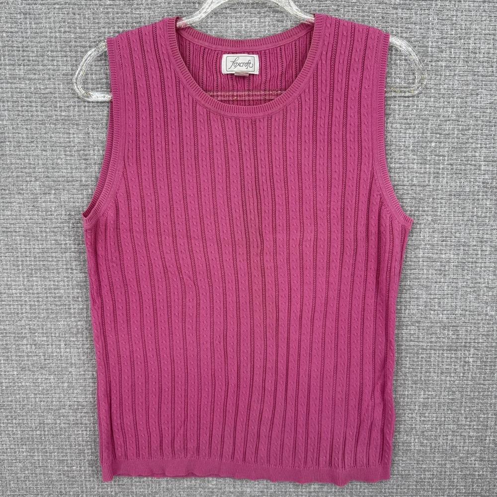 Foxcroft Cable Knit Sweater Vest Womens L Pink Supima Cotton Preppy